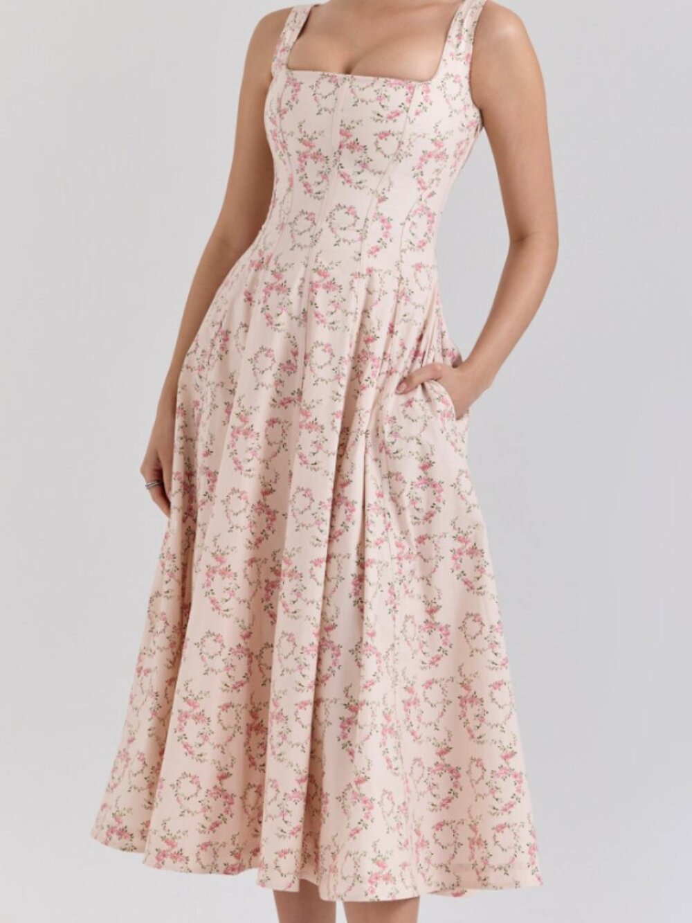 House of CB Mariabella Cream Floral Print Cotton Midi Sun Dress Size Small NWT - Picture 10 of 12
